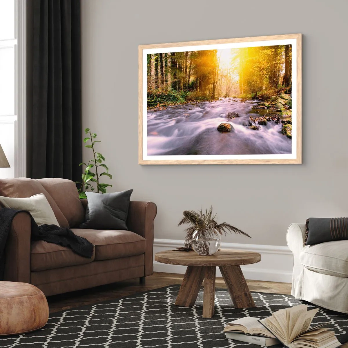 Plakat i ramme af lyst egetræ - Malachit i sølv- og guldfatning - 50x40 cm
