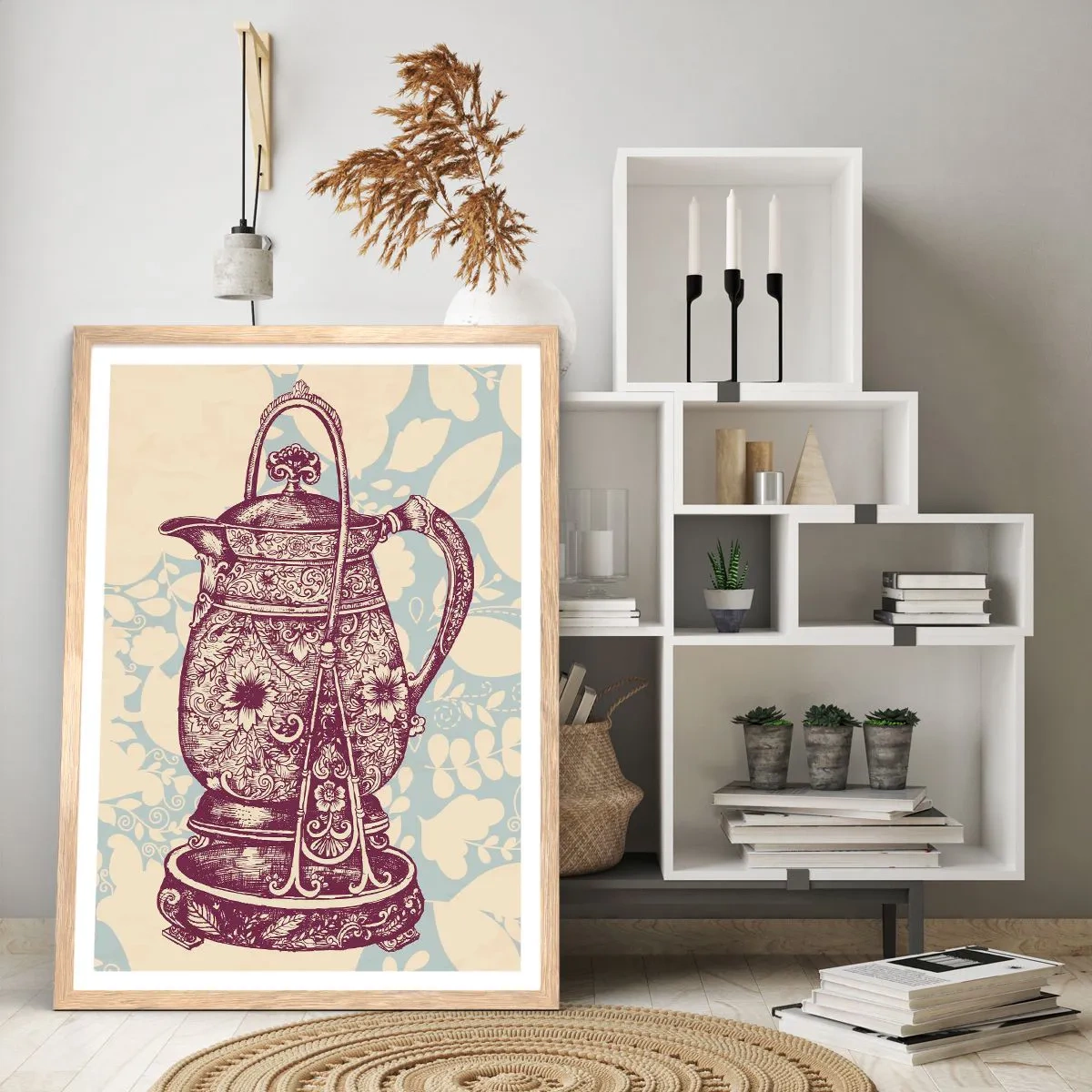 Plakat i ramme af lyst egetræ - Skønheden i hverdagslivet - 61x91 cm