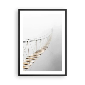 Plakat i sort ramme - En hængebro, der drukner i tåge - 50x70cm - Hvor vil det føre dig hen? - Moderne vægdekoration til stue og soveværelse ARTTOR