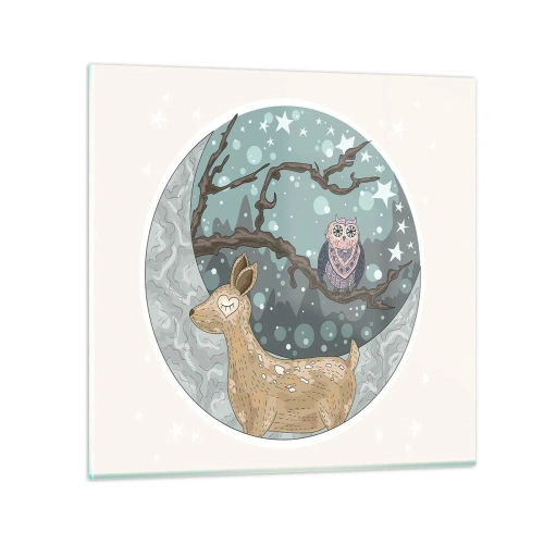Billede på glas - En eventyrlig skovnat - 50x50 cm