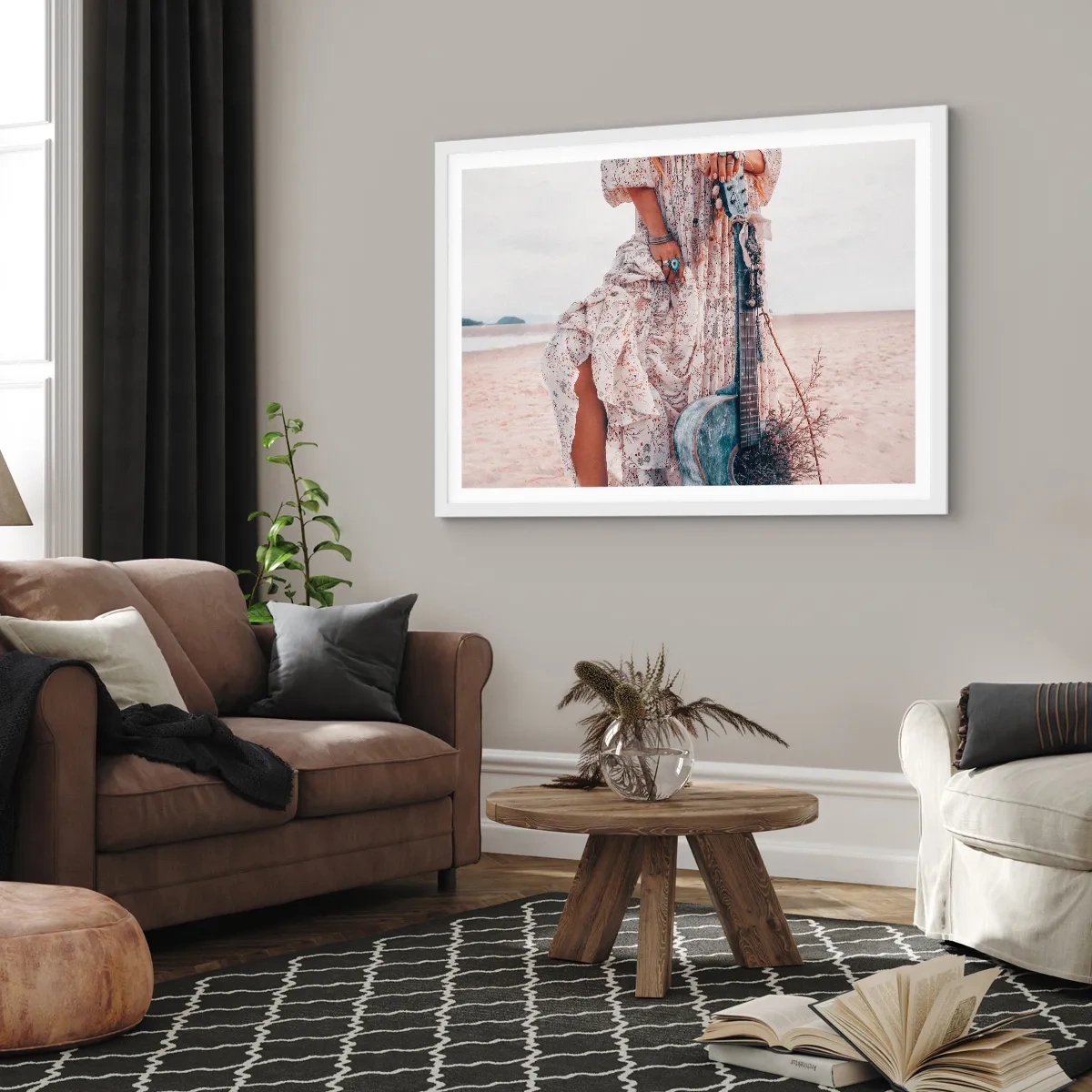 Plakat i hvid ramme - Børn blomster på vej - 50x40 cm