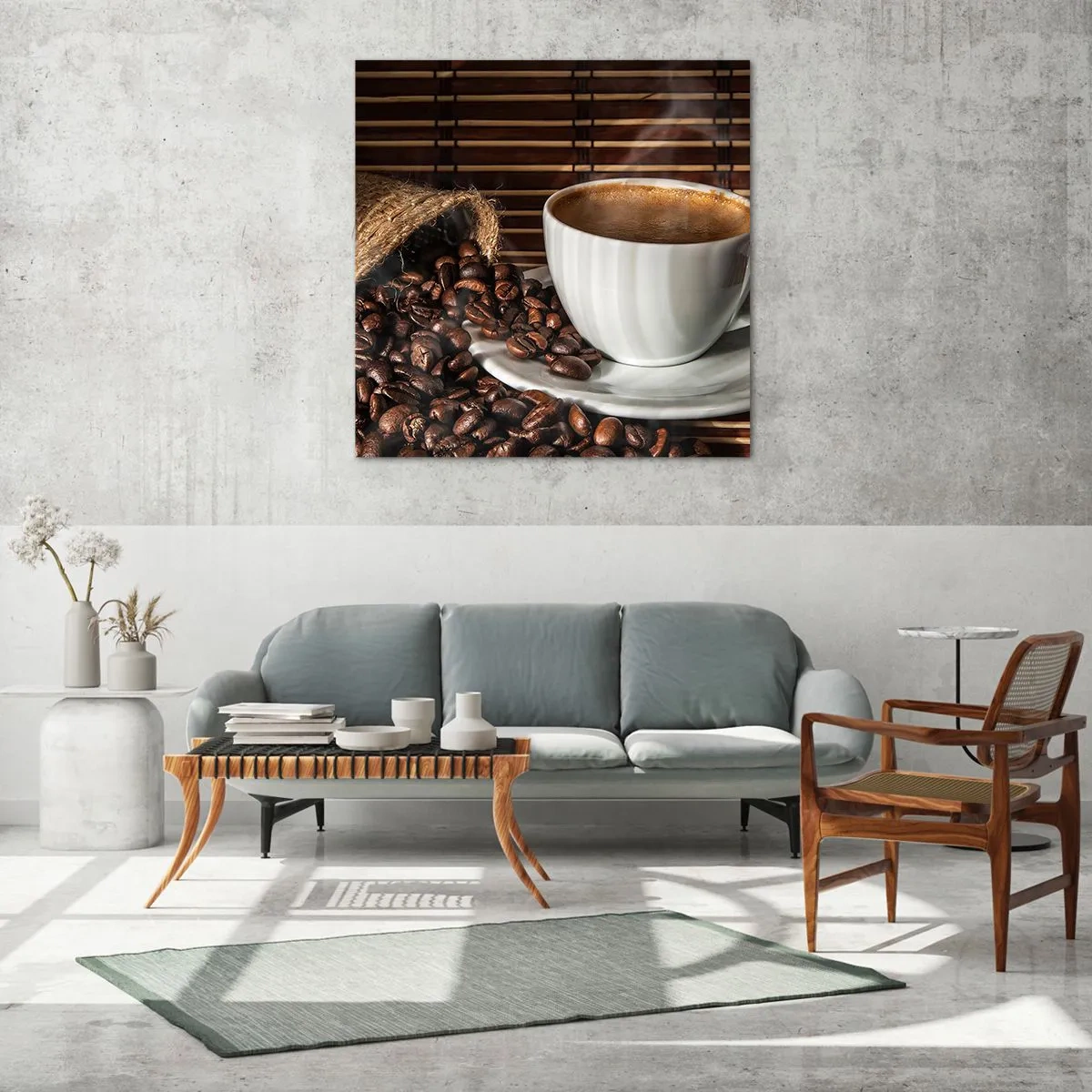 Billede på glas - Kulets sorthed, ravets gennemsigtighed - 50x50 cm