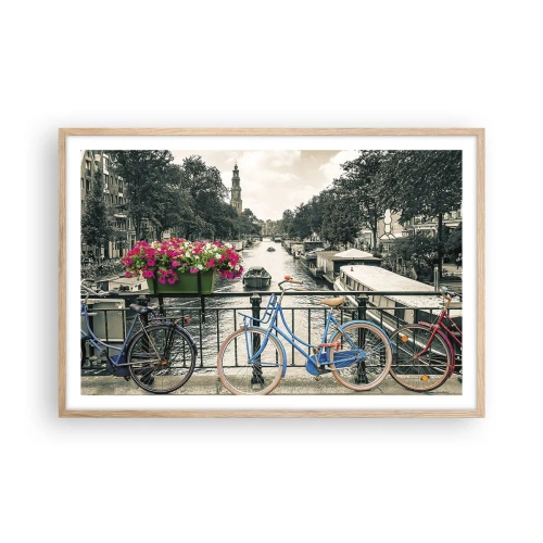 Plakat i ramme af lyst egetræ - Farverne i Amsterdams gader - 91x61 cm