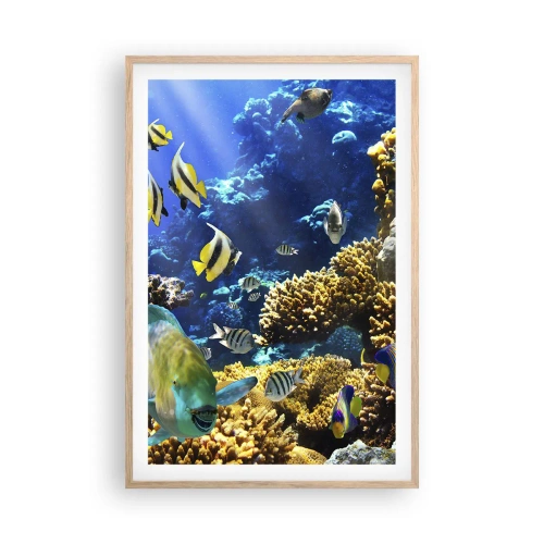 Plakat i ramme af lyst egetræ - Tung trafik på feriestien - 61x91 cm