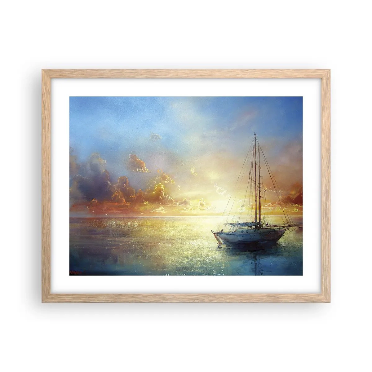 Plakat i ramme af lyst egetræ - I en gylden bugt - 50x40 cm