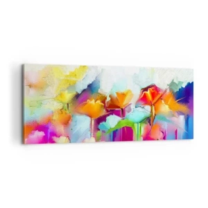 Lærredstryk - Billede på lærred - Regnbuen i blomstring - 100x40 cm