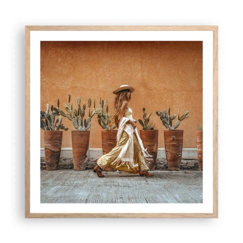 Plakat i ramme af lyst egetræ - I en hippieagtig stil - 60x60 cm