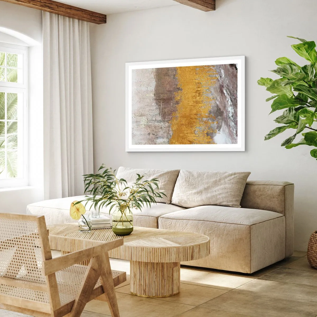 Plakat i hvid ramme - En gylden eksplosion - 91x61 cm