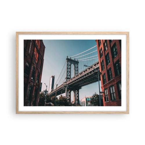 Plakat i ramme af lyst egetræ - Over byens bølger - 70x50 cm