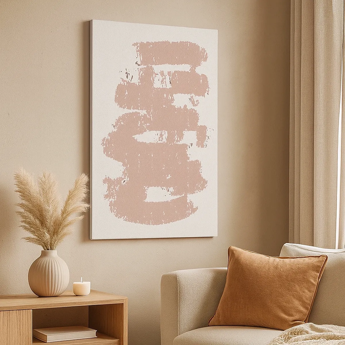 Lærredstryk - Billede på lærred - Abstraktion i sart rosa - 50x70 cm