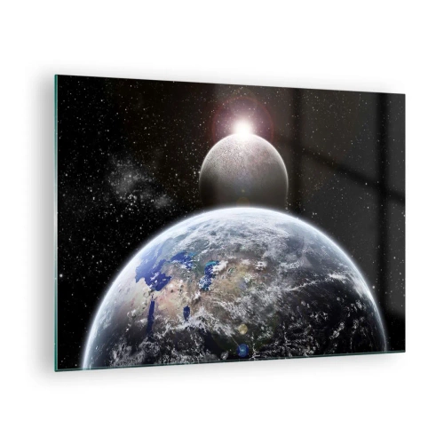 Billede på glas - Jorden og Månen i rummet - 70x50cm - Kosmisk landskab - solopgang - Moderne vægdekoration til stue og soveværelse ARTTOR