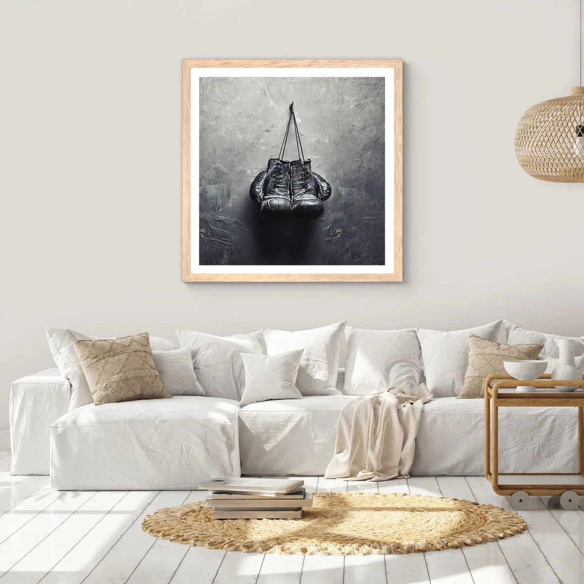 Plakat i ramme af lyst egetræ - En tid med kamp og en tid med fred - 40x40 cm