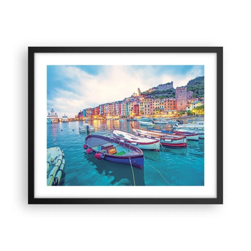 Plakat i sort ramme - En farverig aften i havnen - 50x40 cm