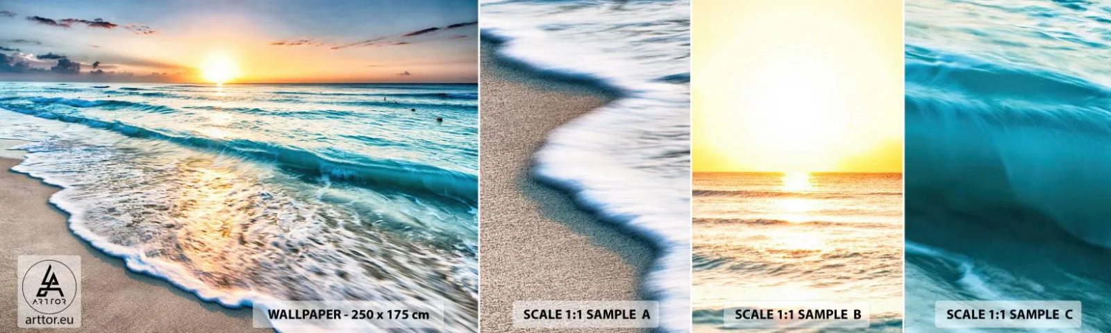 Prøve Fototapet Selvklæbende Deluxe Sticker - Et synspunkt, der er værd at have - Landskab, Strand, Solnedgang - 100x30 cm