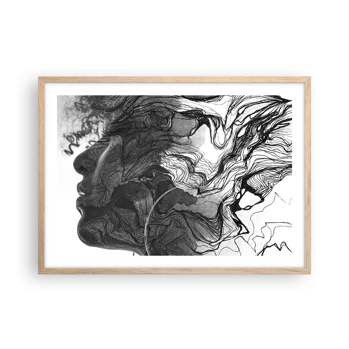 Plakat i ramme af lyst egetræ - Forviklet i drømme - 70x50 cm