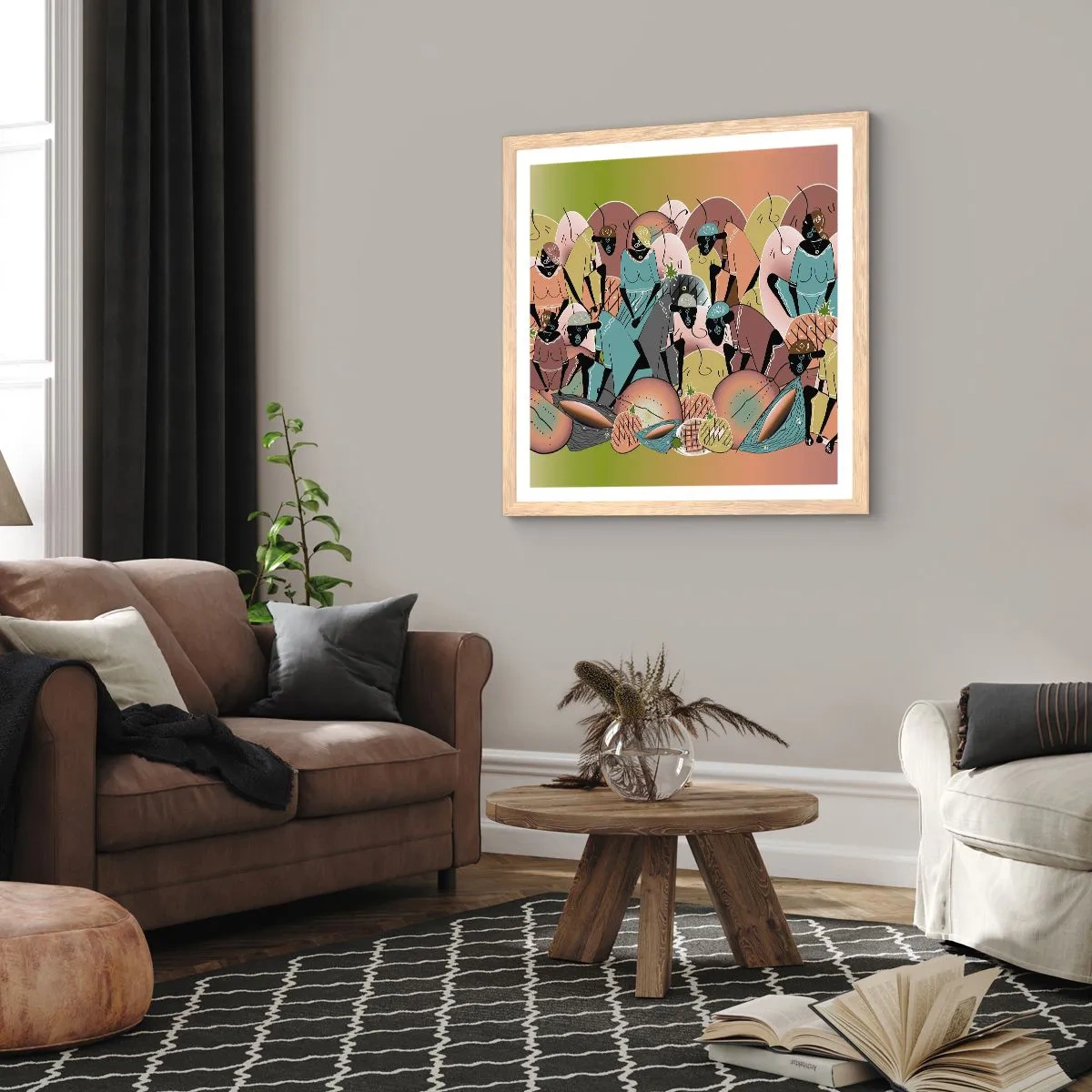 Plakat i ramme af lyst egetræ - Den store fejring er på vej - 60x60 cm