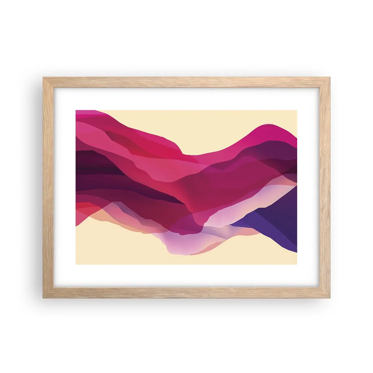 Plakat i ramme af lyst egetræ - Bølger i lilla - 40x30 cm