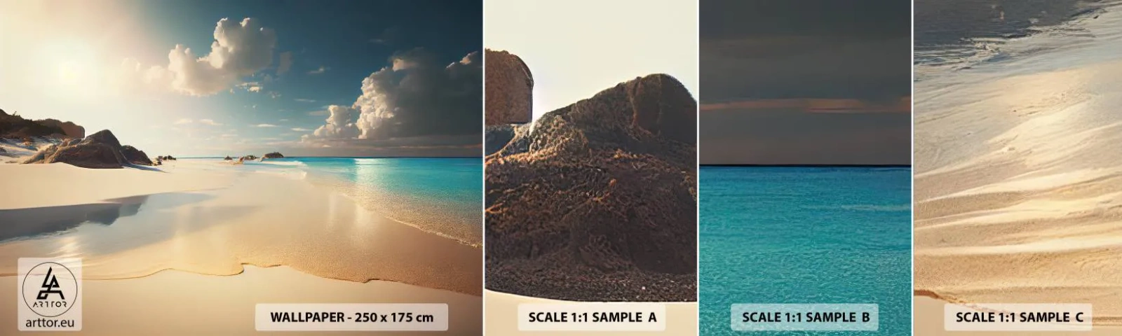 Prøve Fototapet Selvklæbende Deluxe Sticker - En drømmeagtig dag - Vild strand, Ocean, Edge - 100x30 cm