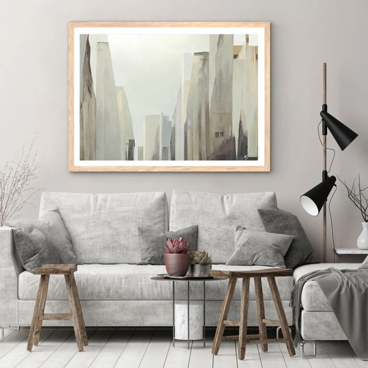 Plakat i ramme af lyst egetræ - En drøm om byen - 40x30 cm