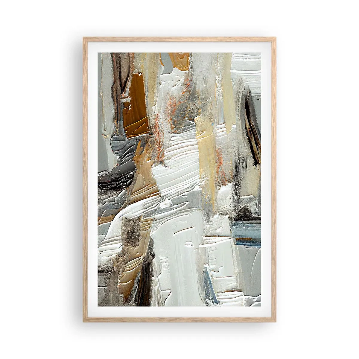 Plakat i ramme af lyst egetræ - Farverige lagdelinger - 61x91 cm