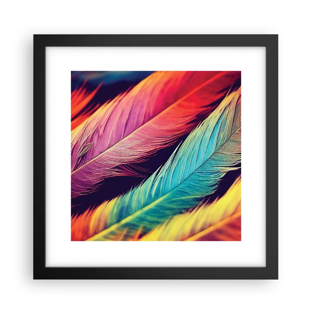Plakat i sort ramme - Fjeragtig regnbue - 30x30 cm
