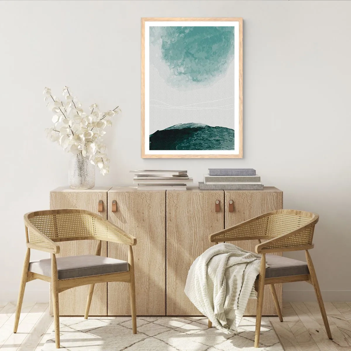 Plakat i ramme af lyst egetræ - Et møde med tåge - 30x40 cm