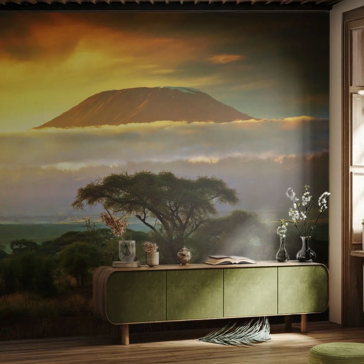 Fototapet Premium Canvas - En rejsendes drøm - Landskab, Kilimanjaro-bjerget, Afrika - 300x210 cm