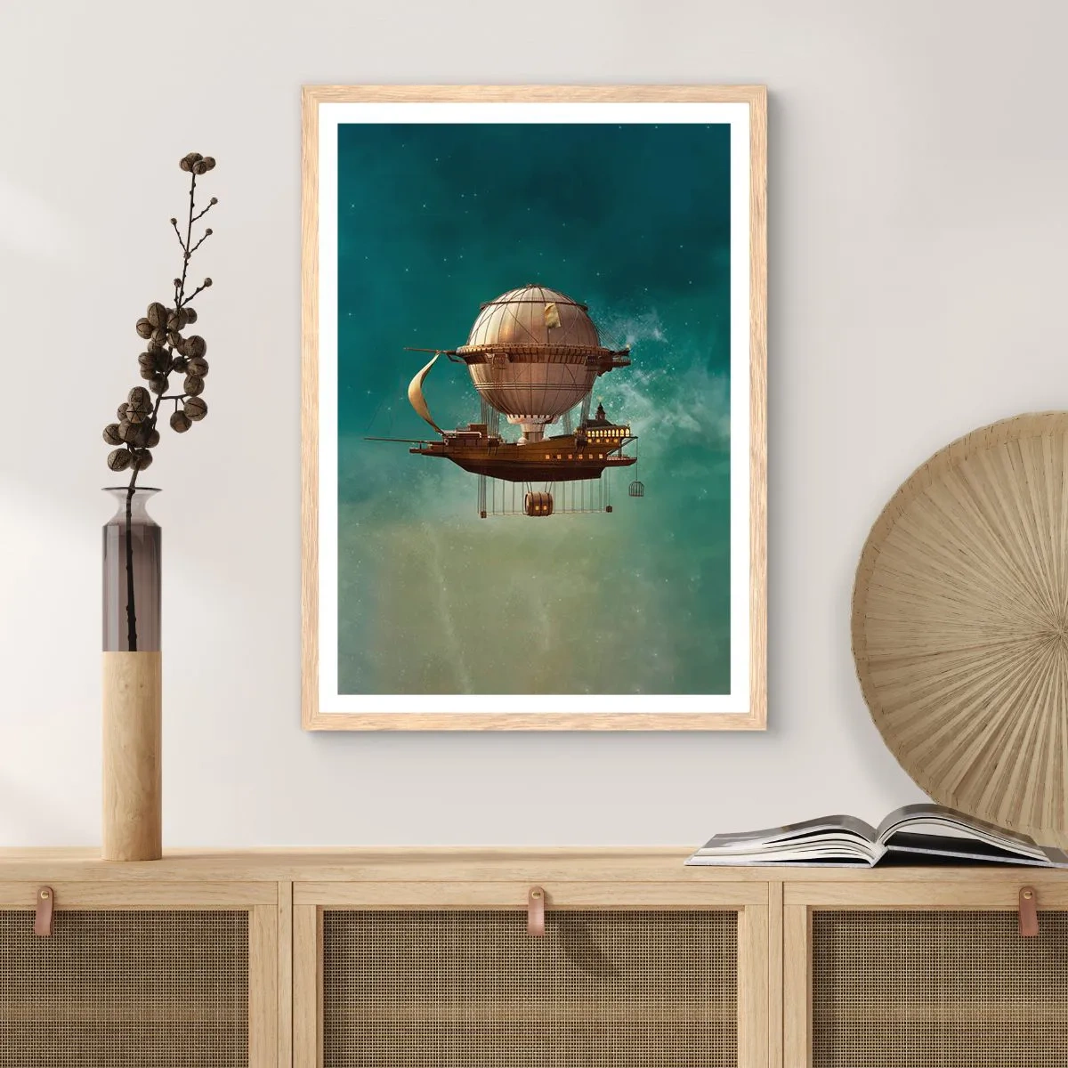 Plakat i ramme af lyst egetræ - Jules Verne hilser - 70x100 cm