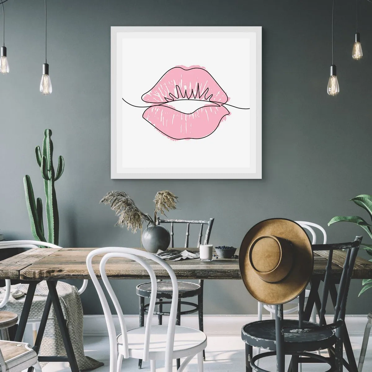 Plakat i hvid ramme - Klar til at kysse? - 60x60 cm