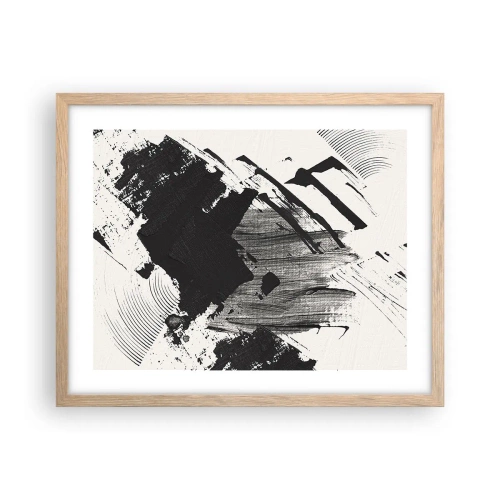 Plakat i ramme af lyst egetræ - Abstraktion - det sortes udtryk - 50x40 cm