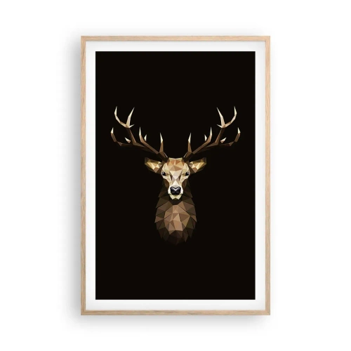 Plakat i ramme af lyst egetræ - Kubistisk hjort - 61x91 cm