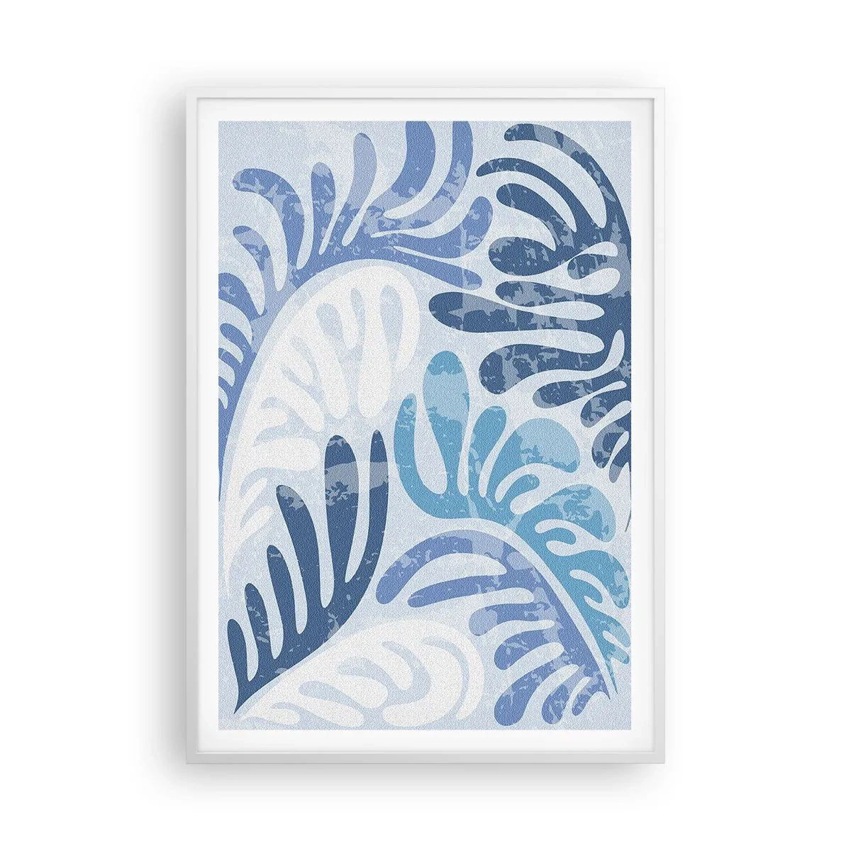 Plakat i hvid ramme - Blå bregner - 70x100 cm
