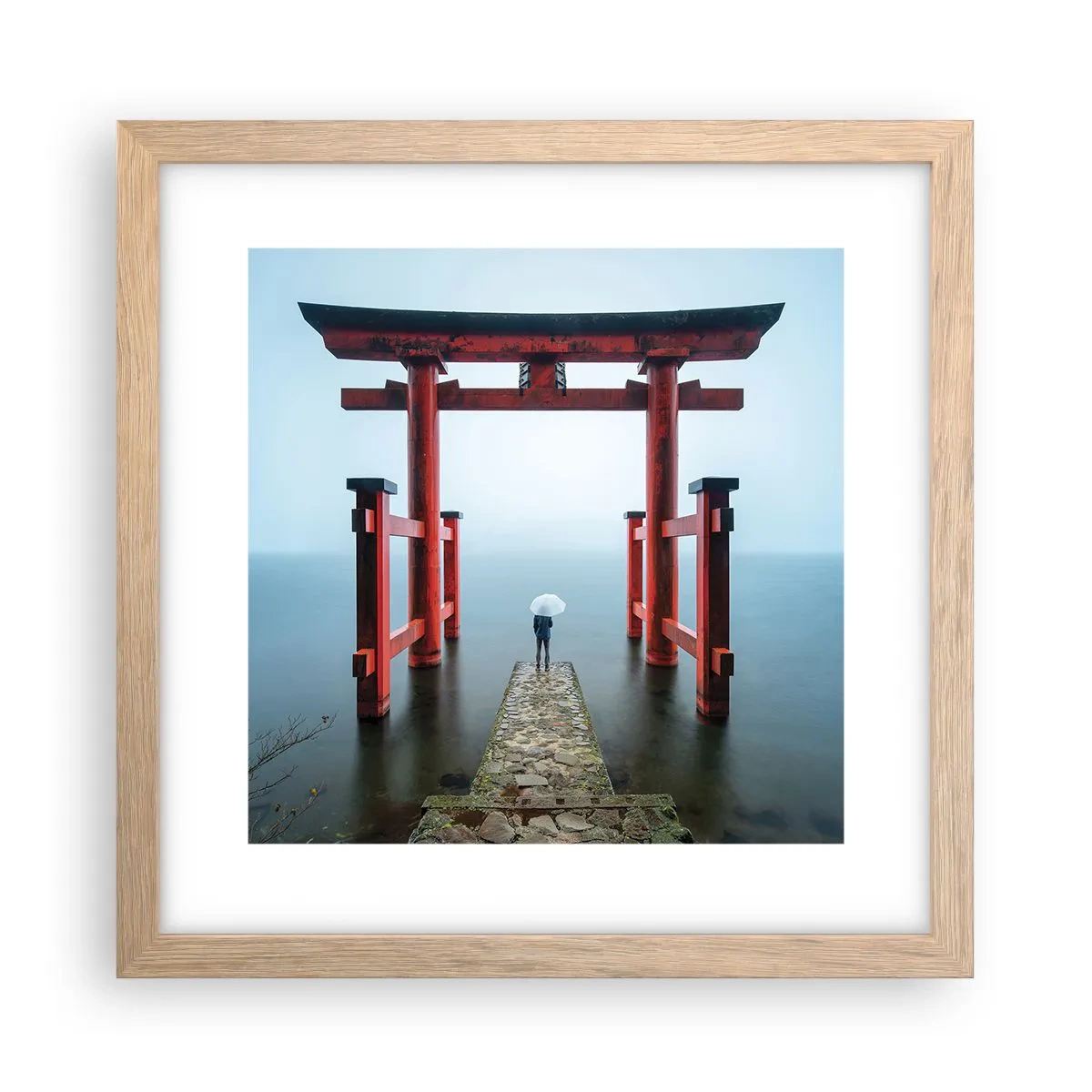 Plakat i ramme af lyst egetræ - Japansk drømmeri - 30x30 cm