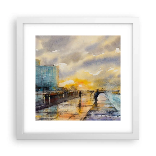 Plakat i hvid ramme - Livet på kysten - 30x30 cm