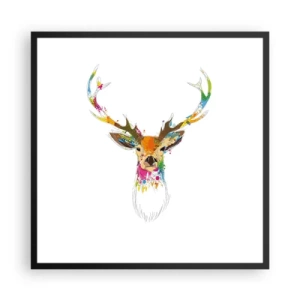 Plakat i sort ramme - Blid kronhjort badet i farver - 60x60 cm