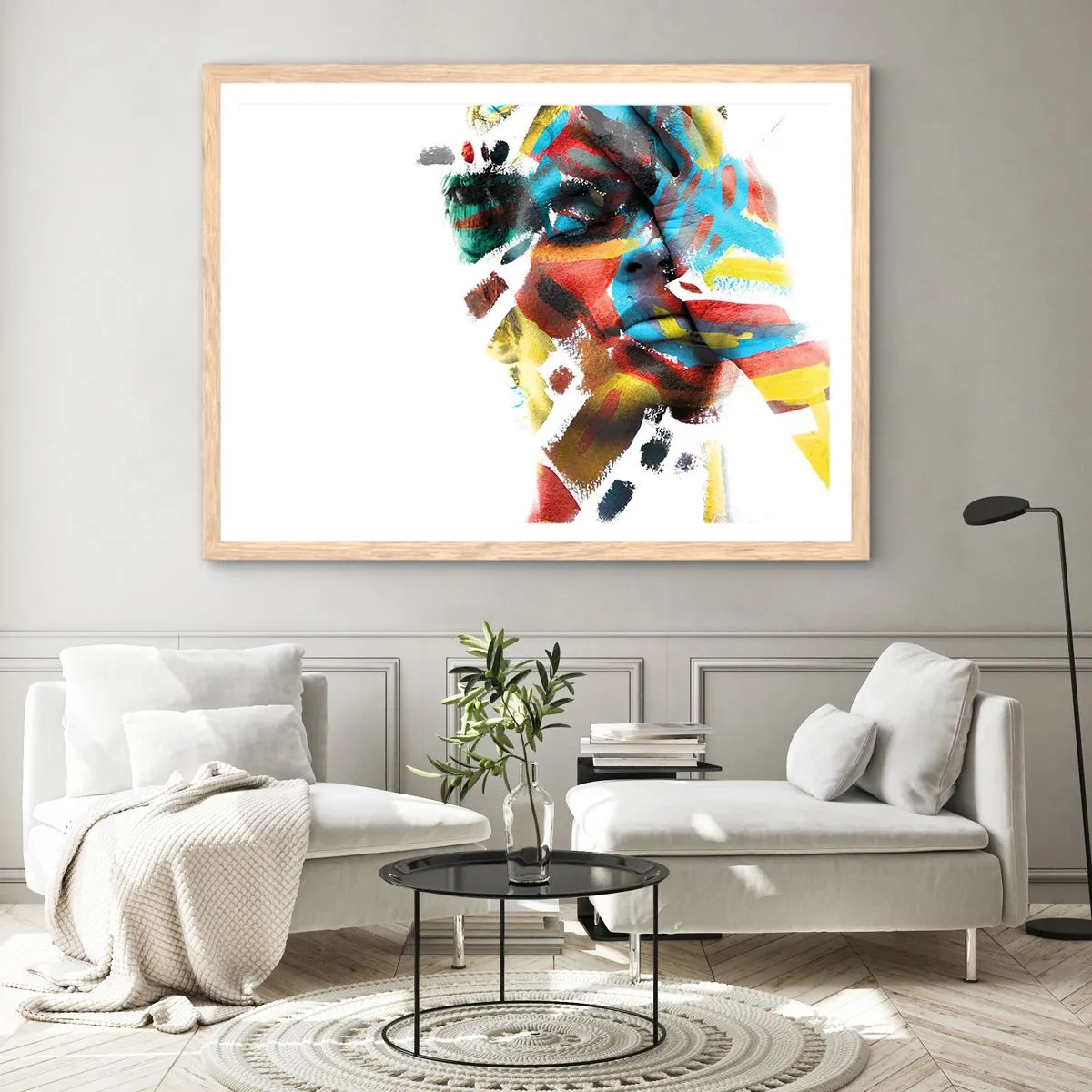 Plakat i ramme af lyst egetræ - Farverig personlighed - 91x61 cm
