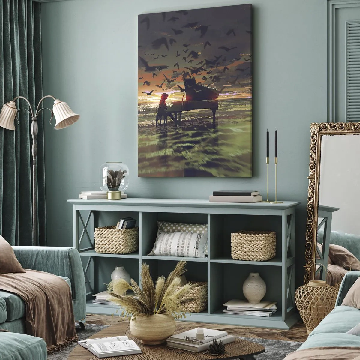 Lærredstryk - Billede på lærred - Koncert for klaver og bølger - 65x120 cm