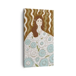 Lærredstryk - Billede på lærred - Portræt i en blomstret kappe - 45x80 cm