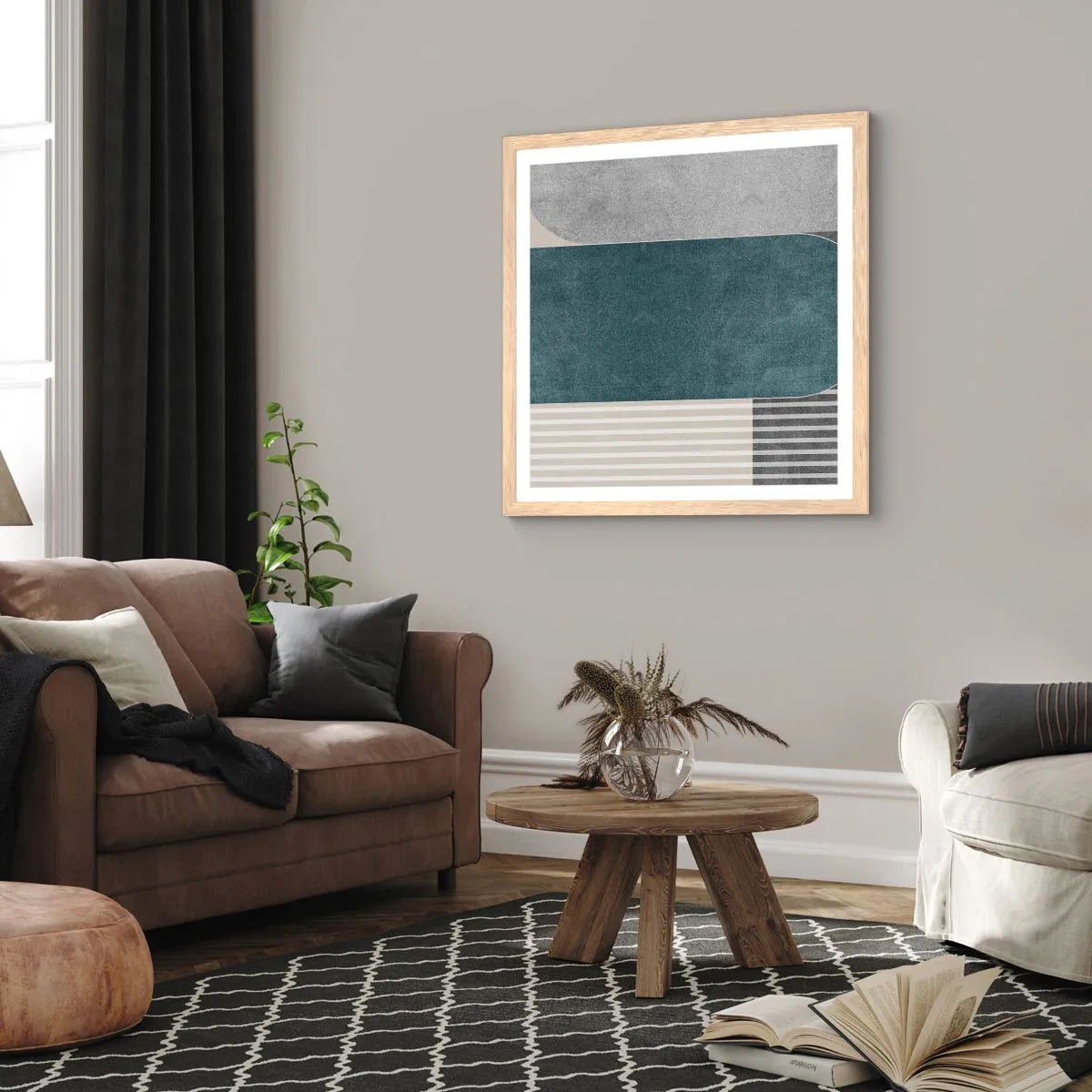 Plakat i ramme af lyst egetræ - Horisontal komposition - 50x50 cm