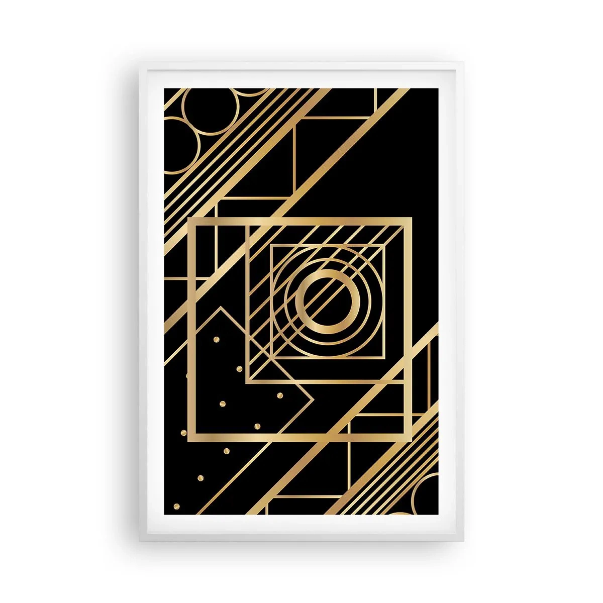 Plakat i hvid ramme - Gylden geometri - 61x91 cm