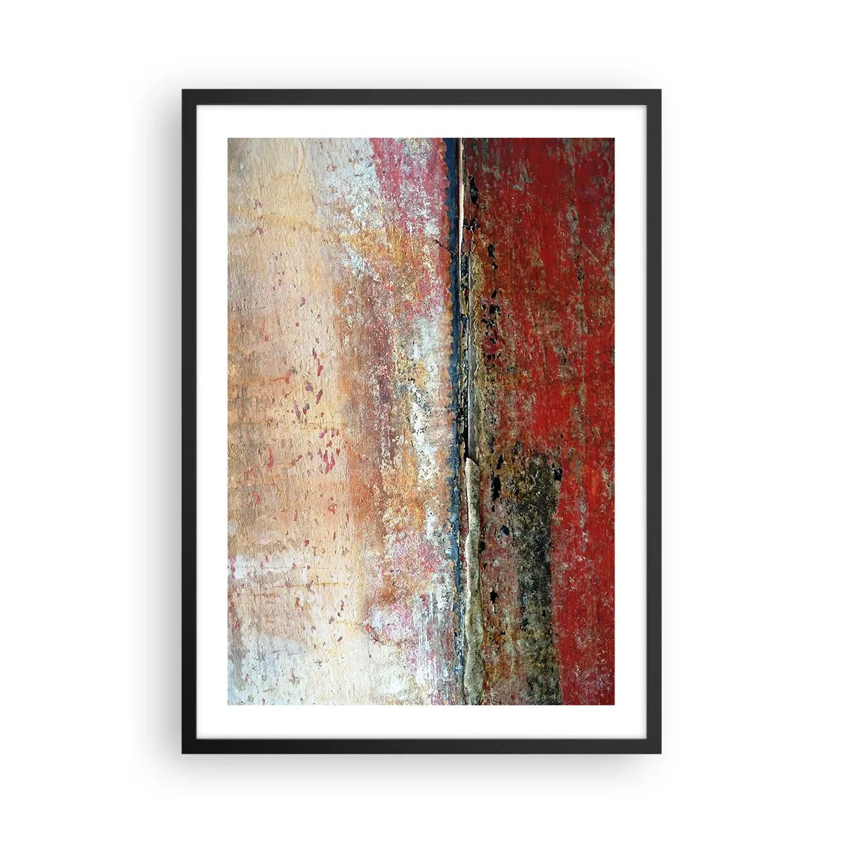 Plakat i sort ramme - Abstrakt tekstur med hudafskrabninger i rødt og beige - 50x70cm - Måske er det havet - Moderne vægdekoration til stue og soveværelse ARTTOR