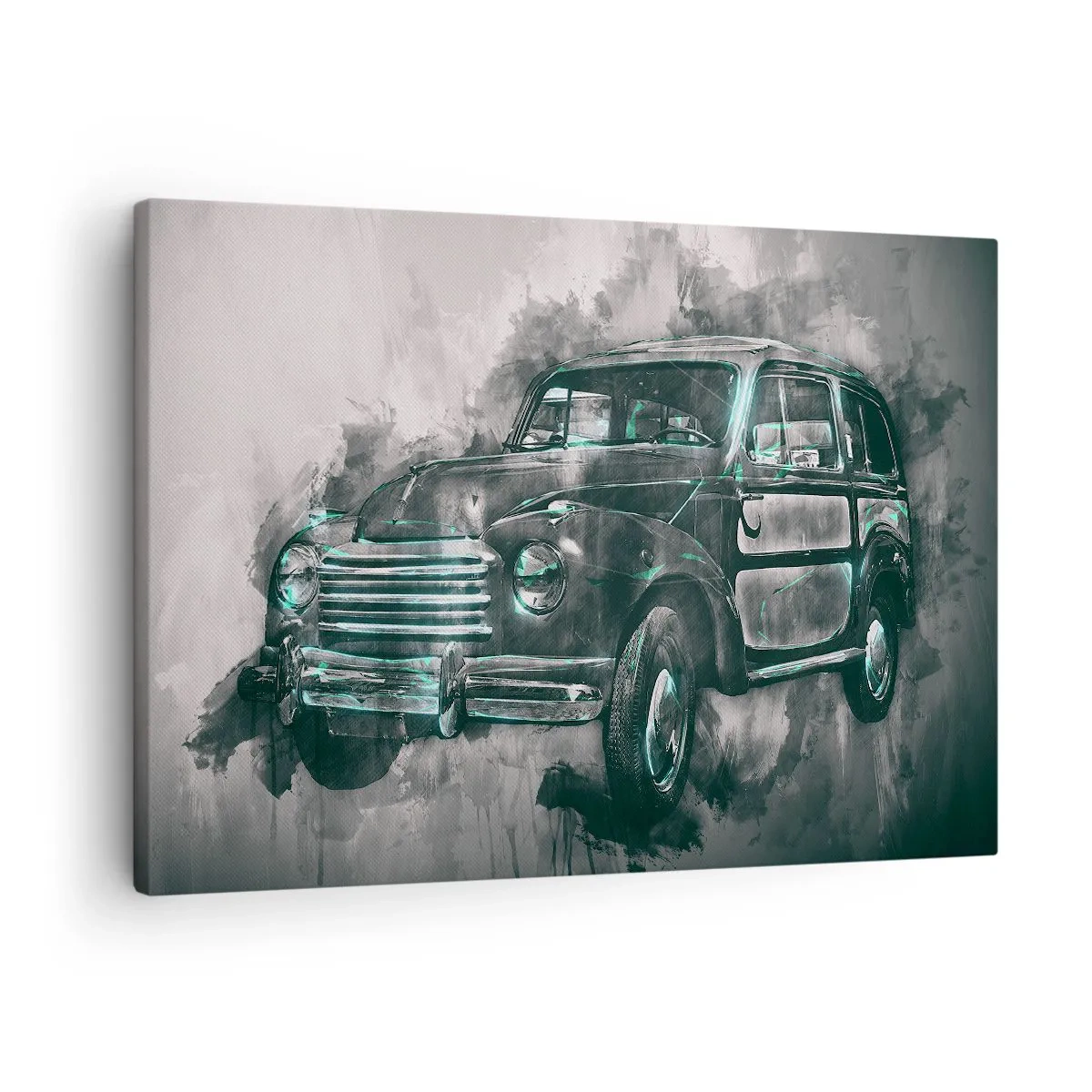 Lærredstryk - Billede på lærred - En klassisk retrobil med en kunstnerisk baggrund - 70x50cm - Respekteret forfader - Moderne vægdekoration til stue og soveværelse ARTTOR