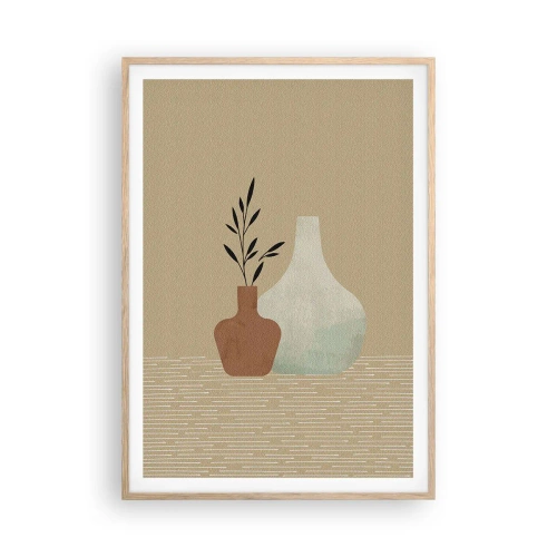 Plakat i ramme af lyst egetræ - Vase og dens idé - 70x100 cm