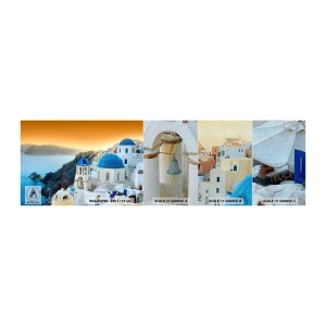 Prøve Fototapet Premium Sand - Santorini - omfavnet af klipperne - Landskab, Grækenland, Santorini - 100x30 cm