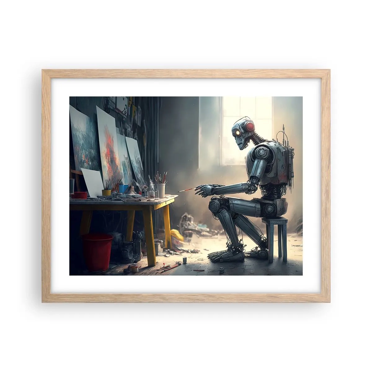 Plakat i ramme af lyst egetræ - Den skabende handling - 50x40 cm