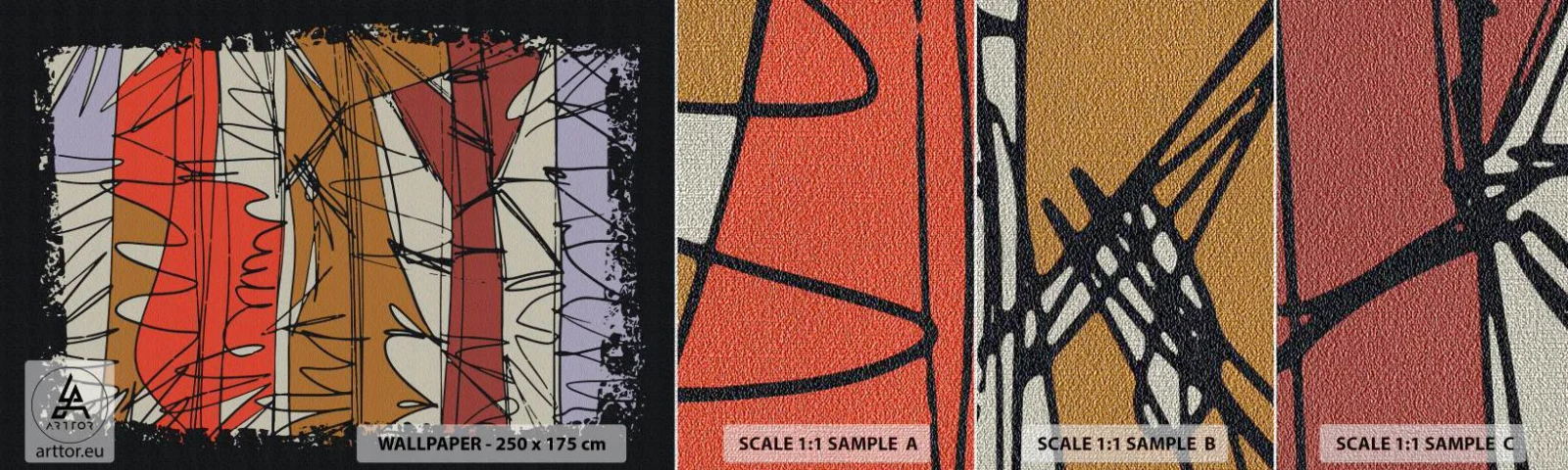 Prøve Fototapet Premium Canvas - Spontan komposition - Abstraktion, Stykke, Skriblerier - 100x30 cm