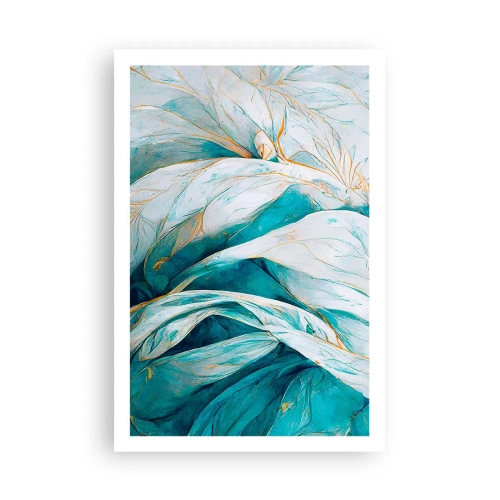 Plakat - Blå abstraktion med et guldmotiv - 61x91 cm