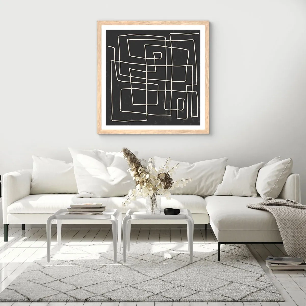 Plakat i ramme af lyst egetræ - Ikke helt så enkel - 60x60 cm