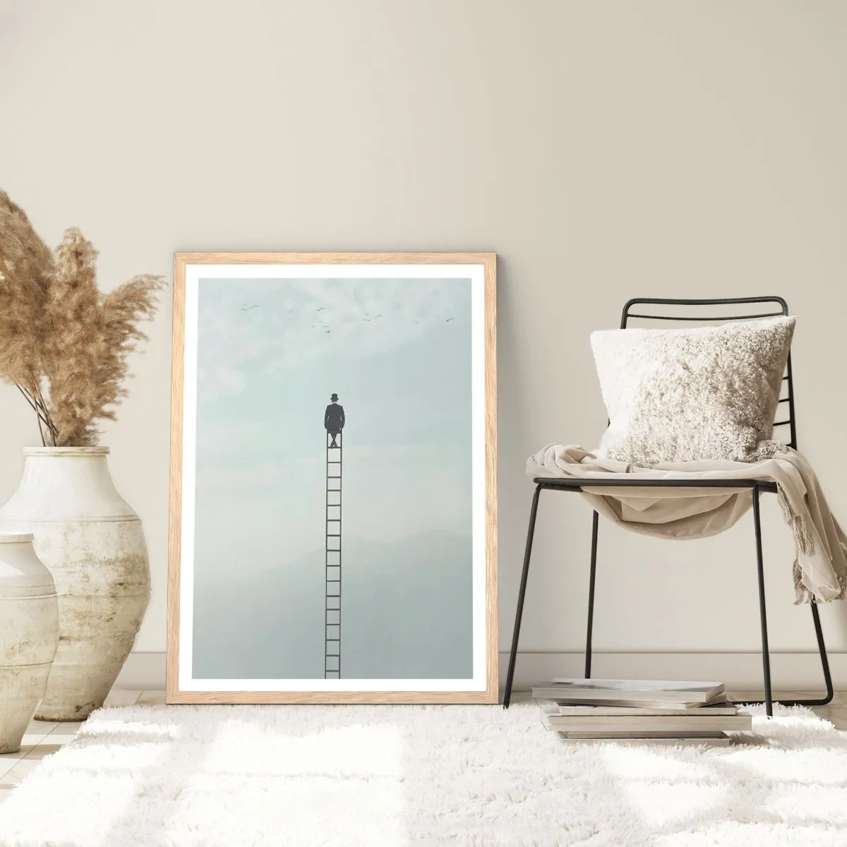 Plakat i ramme af lyst egetræ - Stig yderligere - 30x40 cm