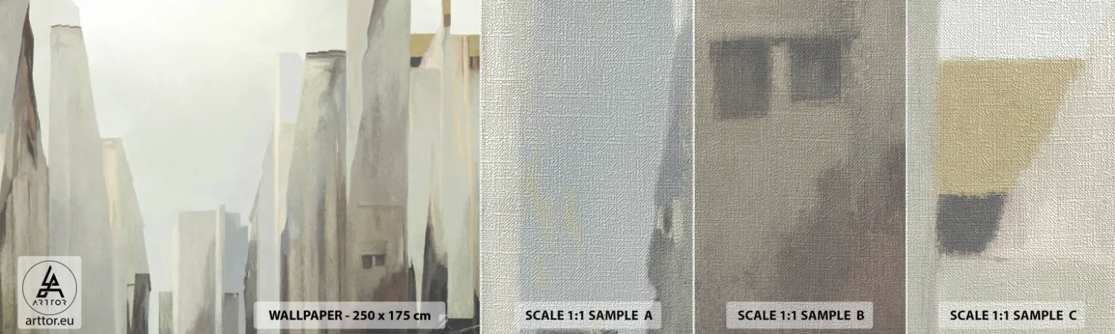Prøve Fototapet Premium Canvas - En drøm om byen - Minimalistisk, Lyse, By - 100x30 cm